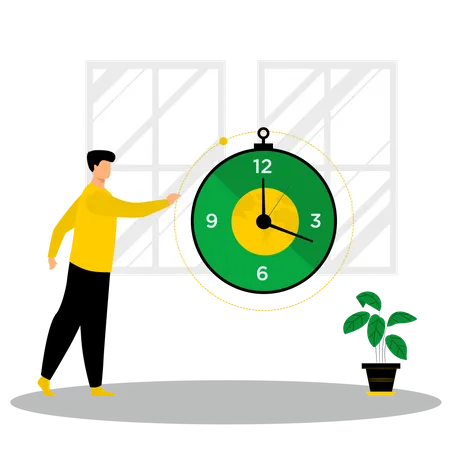 Young man manage his working hours  Illustration