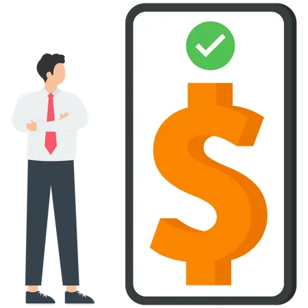 Young man managing money online  Illustration