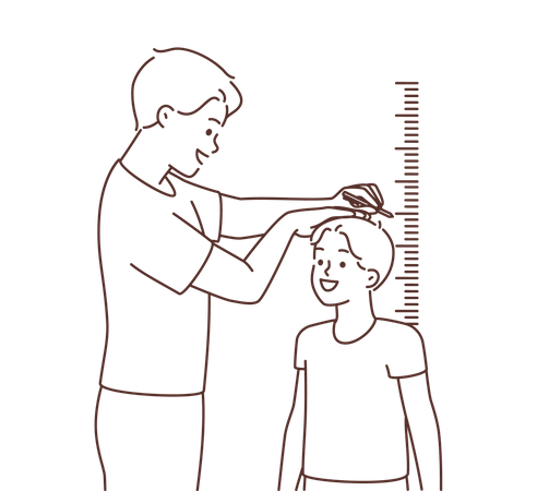 Young man measuring child height  Illustration