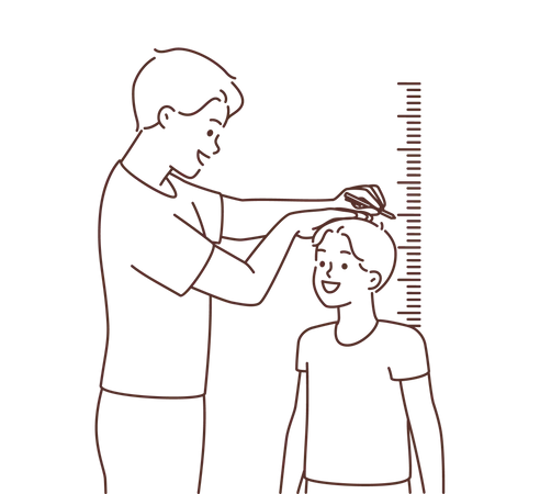 Young man measuring child height  Illustration