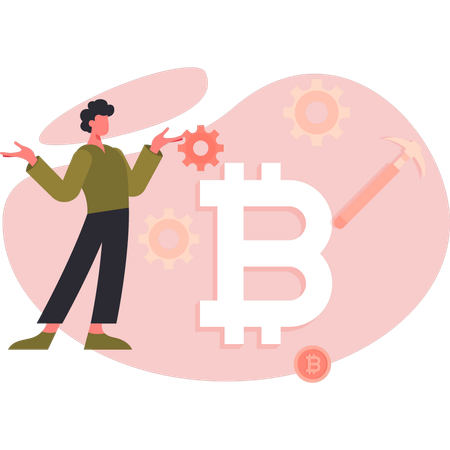 Young man mining crypto coin  Illustration