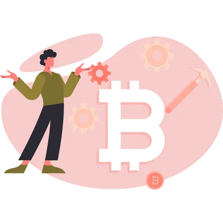 Young man mining crypto coin  Illustration