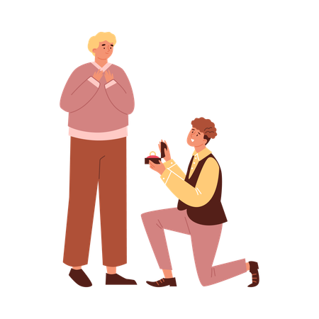Young man on knee making marriage proposal  Illustration