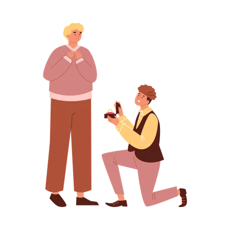 Young man on knee making marriage proposal  Illustration