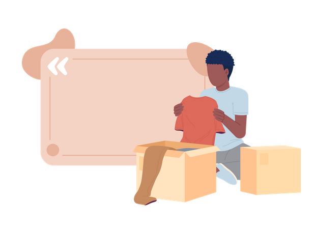 Young man packing clothes in cardboard boxes Illustration