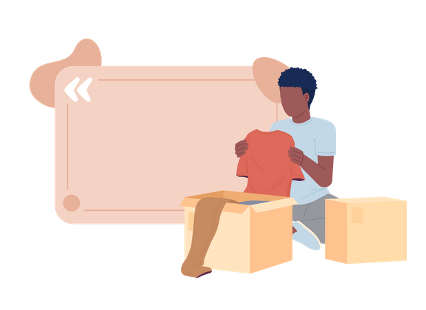 Young man packing clothes in cardboard boxes  Illustration