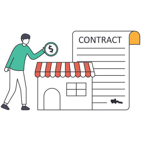 Young man paying amount for Franchising contract  Illustration