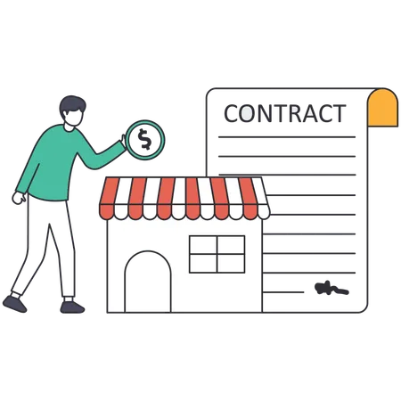 Young man paying amount for Franchising contract  Illustration