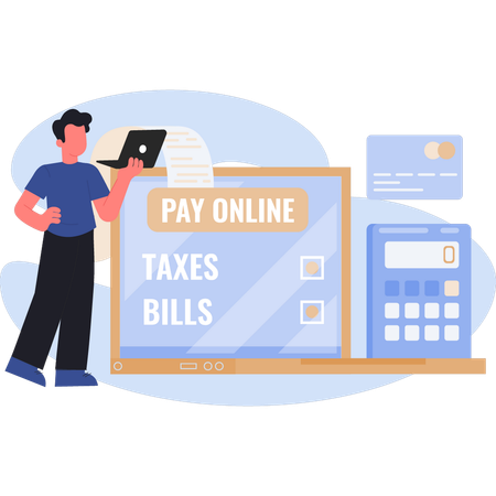 Young man paying online tax  Illustration