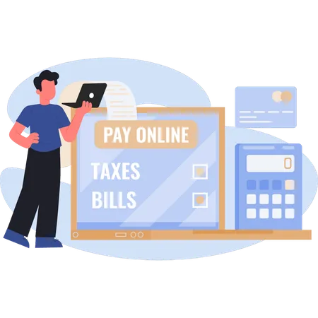 Young man paying online tax  Illustration