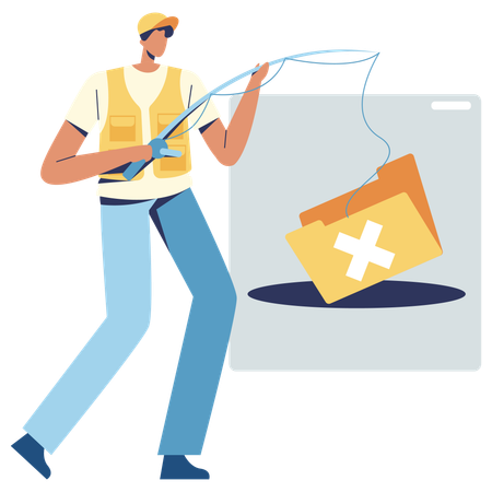 Young man Phishing Data  Illustration