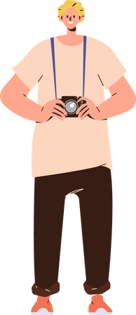 Young man photographer holding camera in hand Illustration