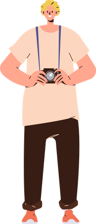 Young man photographer holding camera in hand  Illustration