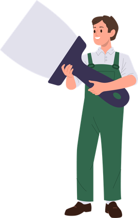 Young man plasterer with construction tool  Illustration