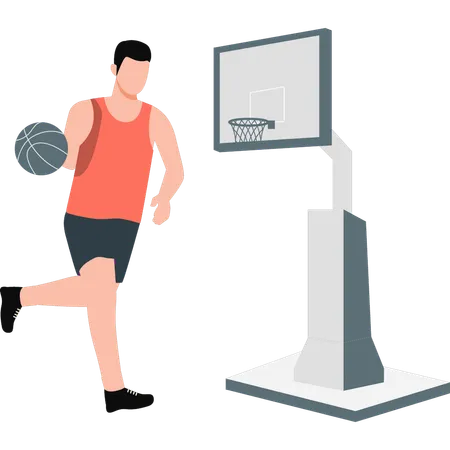 A Boy Is Playing Basketball Illustration