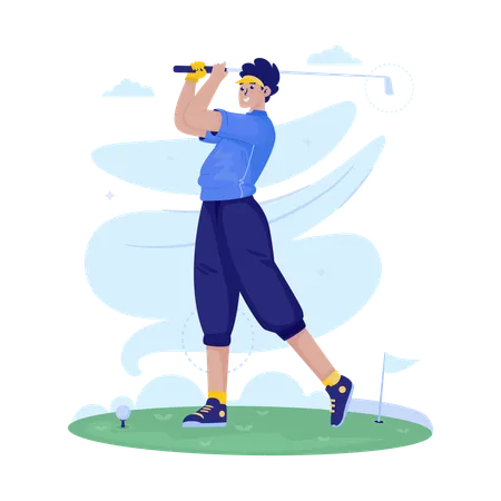 Flat Illustration Design Of A Man Playing Golf Illustration