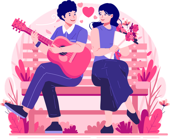Young man playing guitar for his girlfriend  Illustration