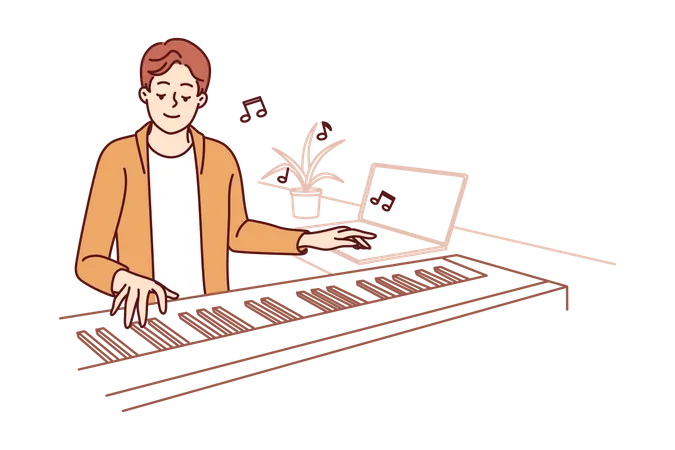 Young man playing piano  Illustration
