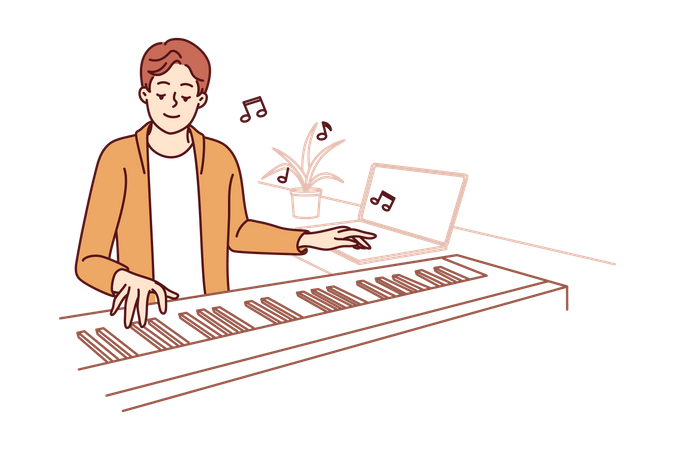 Young man playing piano  Illustration