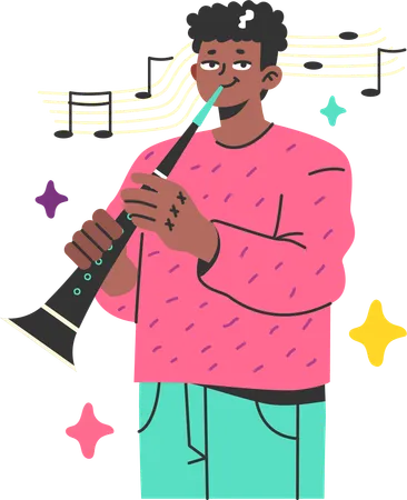Young man playing trumpet  Illustration