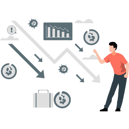 Young man pointing business loss  Illustration