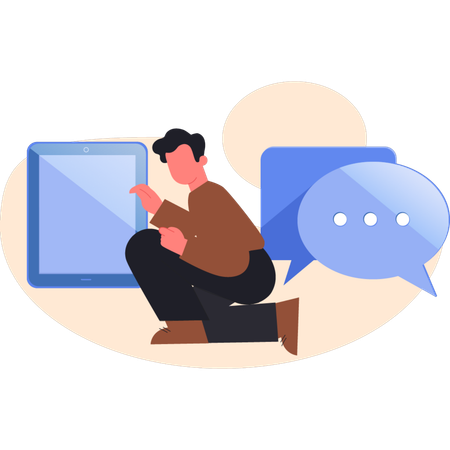 Young man pointing chat bubbles  Illustration