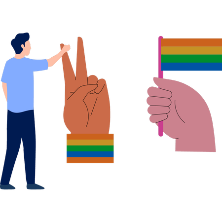 Young man pointing LGBT hand  Illustration