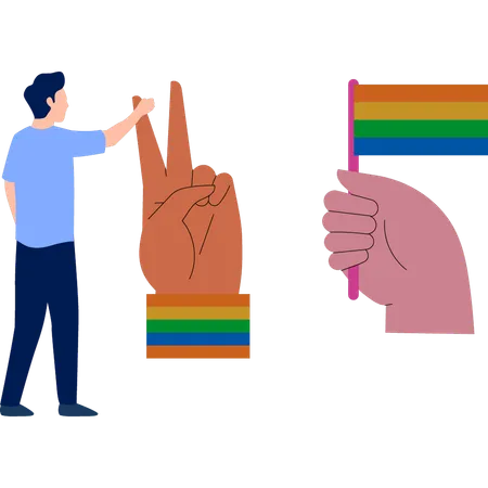 Young man pointing LGBT hand  Illustration