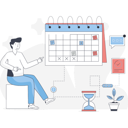 Young Man Pointing Schedule Management  Illustration