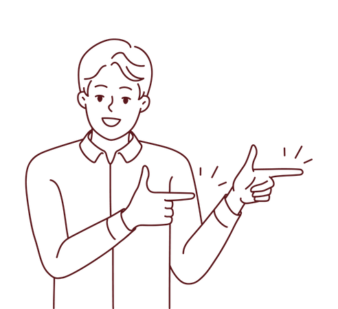 Young man pointing something right  Illustration