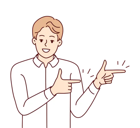 Young man pointing something right  Illustration