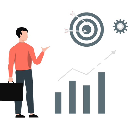 Young man pointing target business goal  Illustration