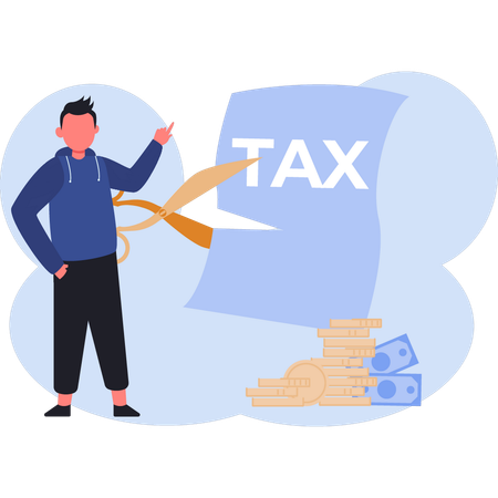 Young man pointing tax income  Illustration