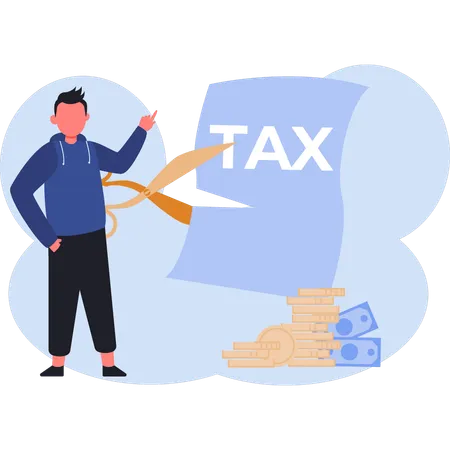 Young man pointing tax income  Illustration