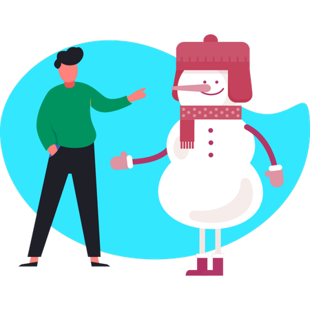 Young man pointing winter iceman  Illustration