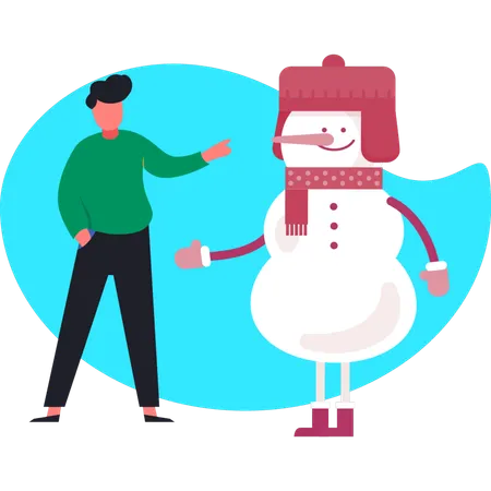 Young man pointing winter iceman  Illustration