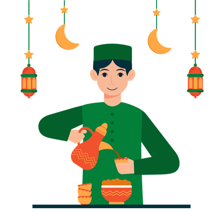Young man pouring coffee  Illustration