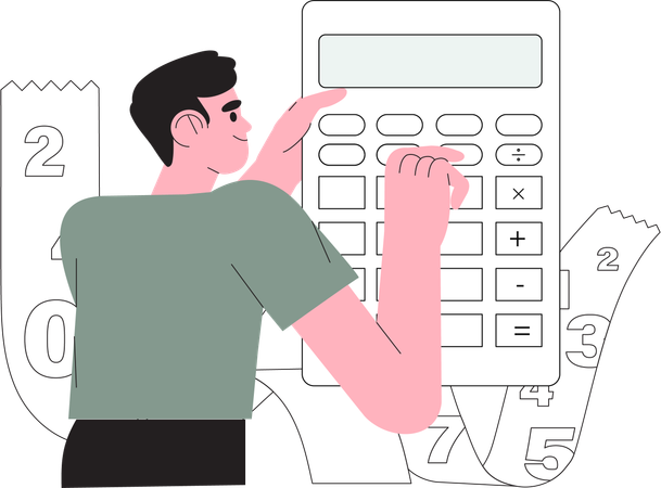 Young man preparing documents for tax calculation  Illustration