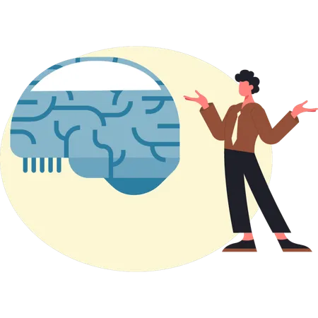 AIの心を紹介する若者  イラスト
