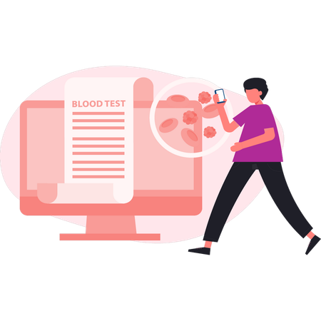 Young man presenting blood test report  Illustration