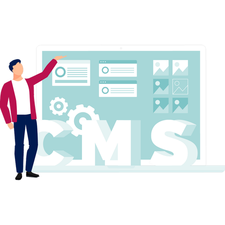 Young man presenting content management system  Illustration