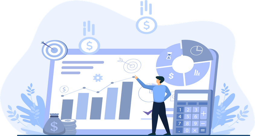 Young man presenting financial report  Illustration