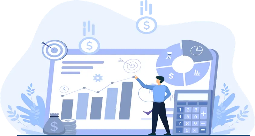 Young man presenting financial report  Illustration