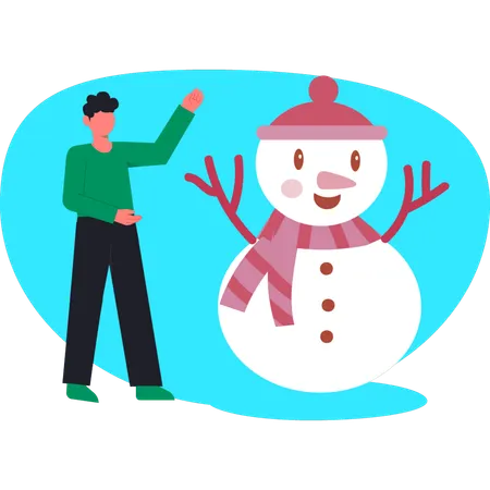 Young man presenting iceman  Illustration