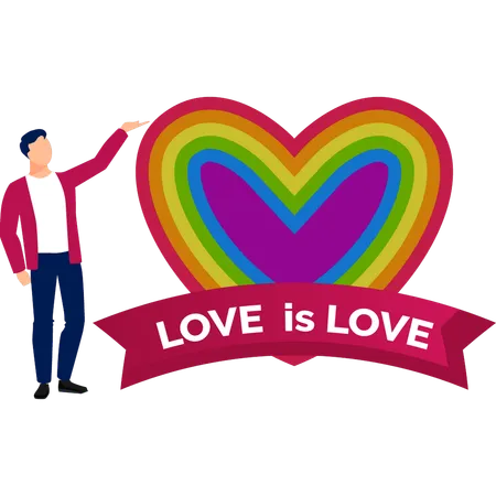 Young man presenting love rainbow  Illustration