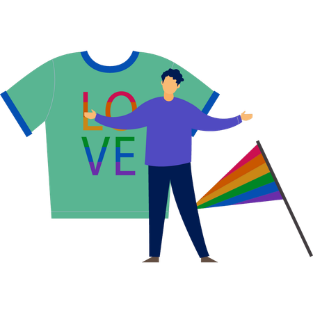 Young man presenting love t-shirt  Illustration