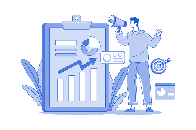 Young man presenting market strategy  Illustration