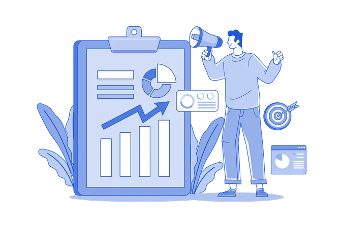 Young man presenting market strategy  Illustration