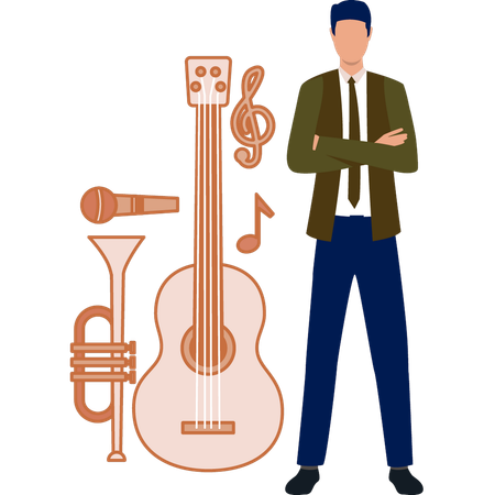 Young man presenting music band  Illustration