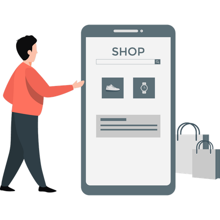 Young man presenting online shopping  Illustration